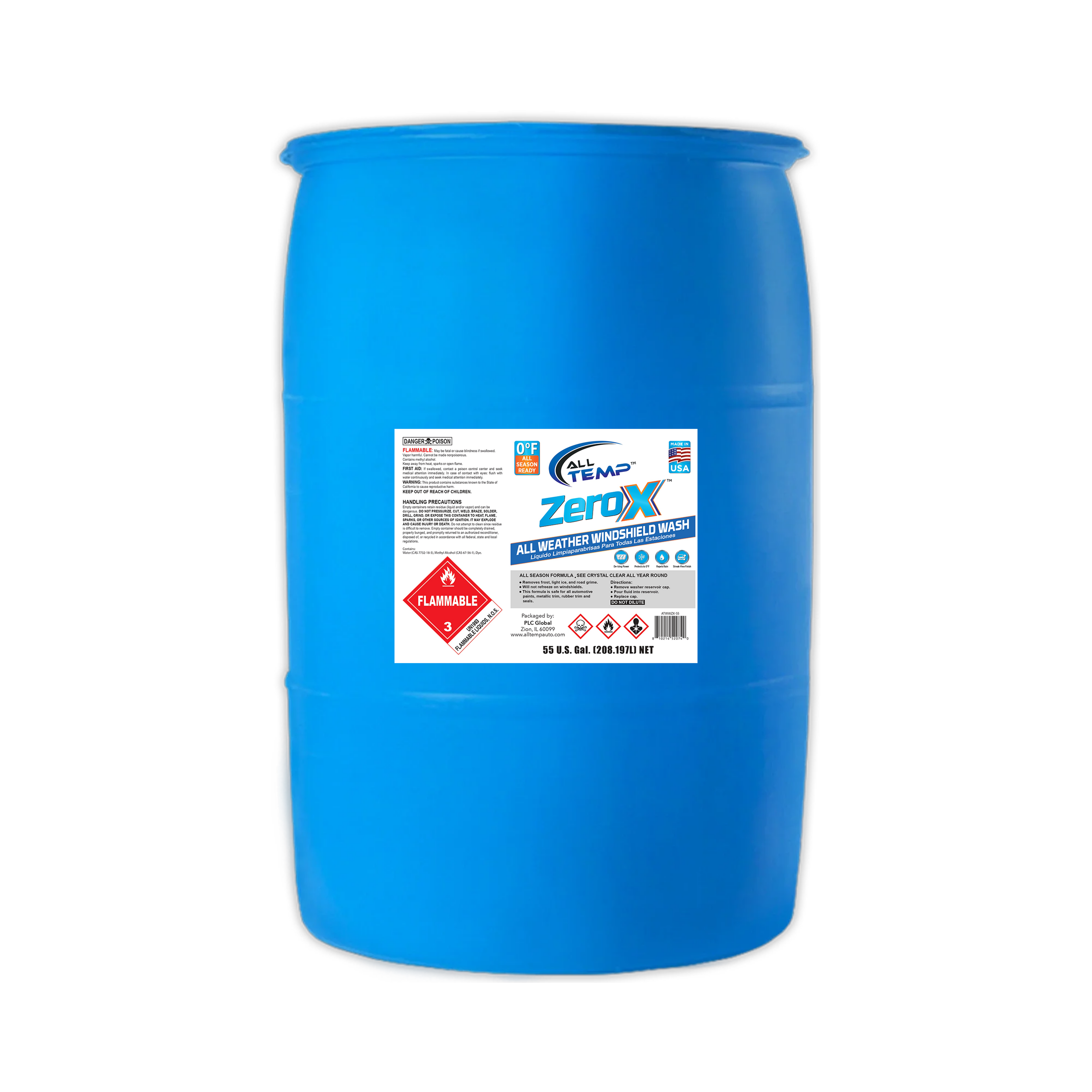 ZeroX 0°F Windshield Washer & Deicer – 55 Gallon Drum | Bulk Pallet (4 Drums) by All Temp